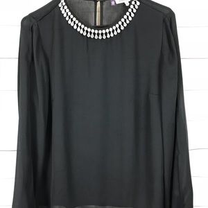 JLo Black Blouse w/ Jeweled Collar